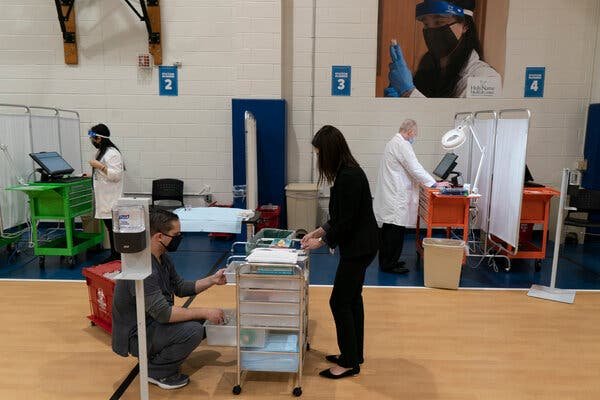 A vaccination center in Teaneck, N.J., this week.