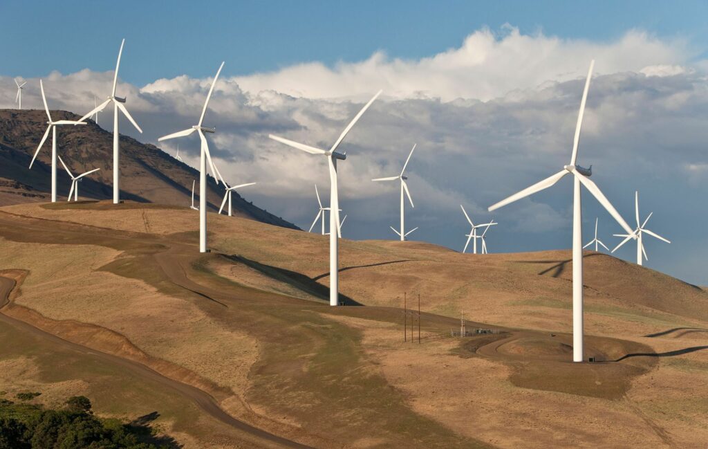 windmills built on a high hill environment to generate power
