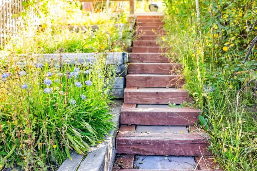 a walkway made of wood material on a steep slope