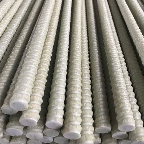 bundles of fibreglass rebars arranged together